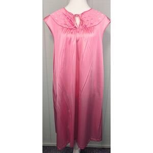 Vintage Vanity Fair Nightgown LG Pink Nylon USA Cap Sleeves Thread Embroidery